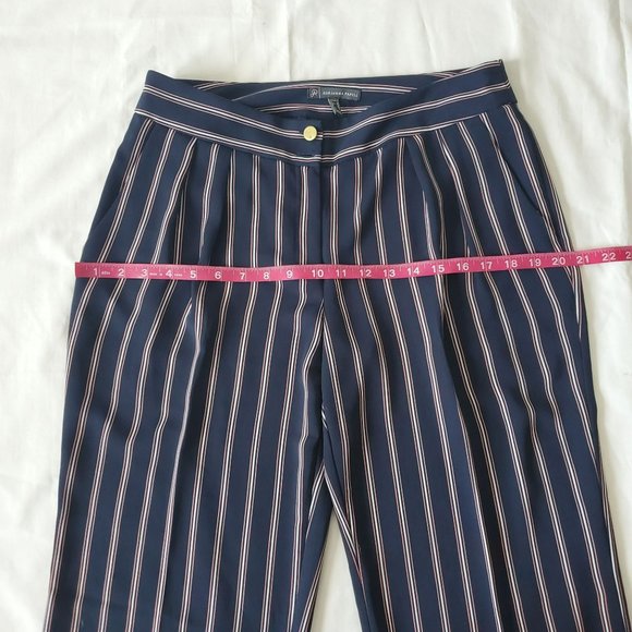 Adrianna Papell Navy Blue Vertical Stripes Pleated Front Dress Pants Size 8 - Picture 10 of 14